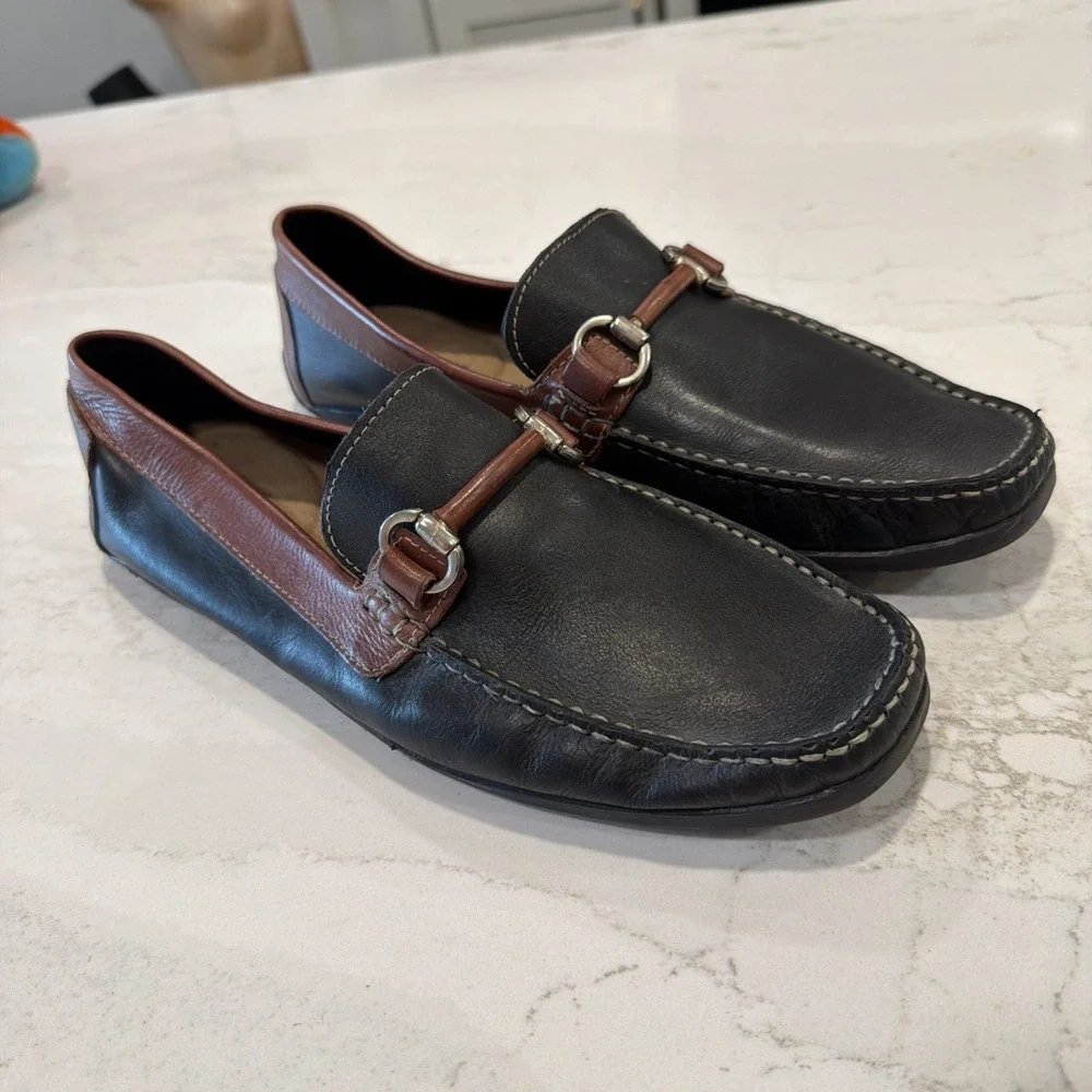 Giorgio Brutini Le Glove Men Horse Bit Two Tone Black Brown Leather Loafers 10.5